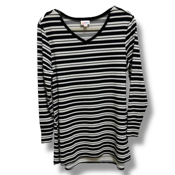 LuLaRoe Long Sleeve V-Neck Top – Black & White Stripes – Size Small - Picture 1 of 4
